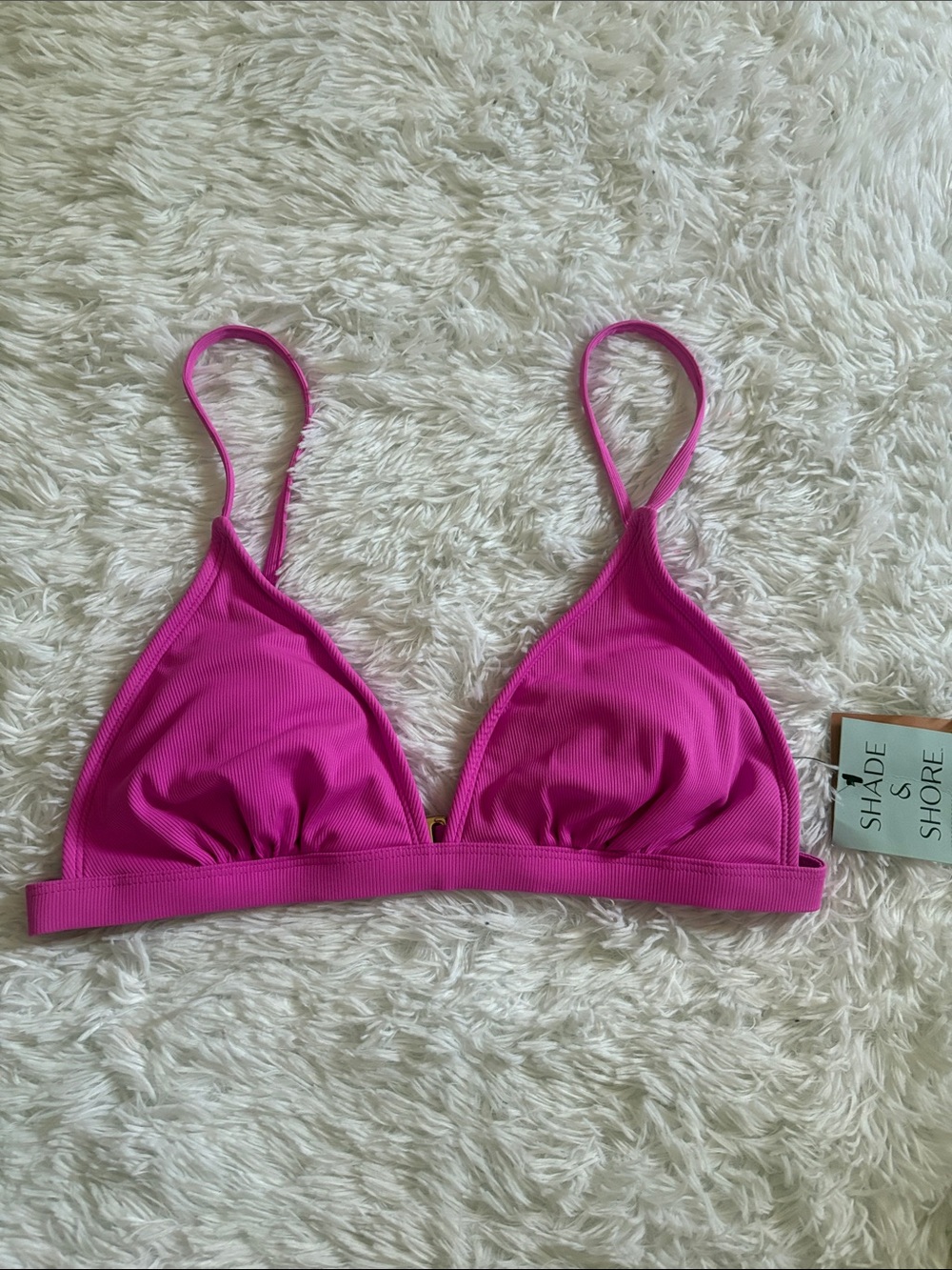 NWT Shade & Shore Ribbed Triangle Bikini Swim Top Magenta Size M